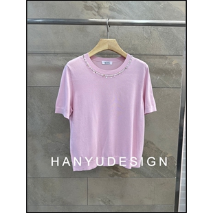 设计感重工钉珠圆领短袖 26早春新款 T恤女 韩钰DESIGN