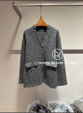 【韩钰DESIGN】26秋季新款 羊绒轻奢极简风灰色V领毛呢外套女