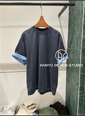 【韩钰DESIGN】26夏季新款 设计感宽松撞色圆领短袖T恤女