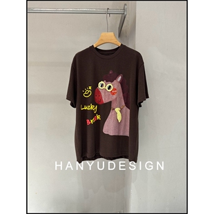 复古卡通小马印花短袖 26早春新款 T恤女 韩钰DESIGN