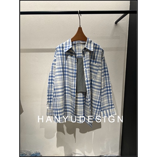 蓝白格子松弛感衬衫 韩系风格 26早春新款 女 韩钰DESIGN