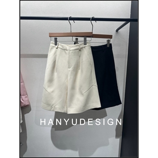 羊毛呢子休闲裤 通勤简约风高腰宽松五分裤 韩钰DESIGN