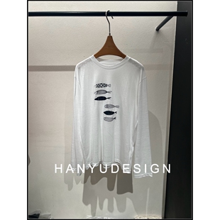 休闲慵懒风小鱼刺绣长袖 26早春新款 T恤女 韩钰DESIGN