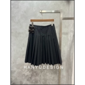 韩钰DESIGN 洋气酷飒风百褶裙羊毛呢子半身裙女