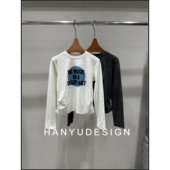 长袖 T恤女 美式 复古字母印花短款 韩钰DESIGN 个性