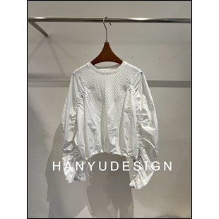 衬衫 松弛感白色圆领褶皱长袖 26早春新款 女 韩钰DESIGN