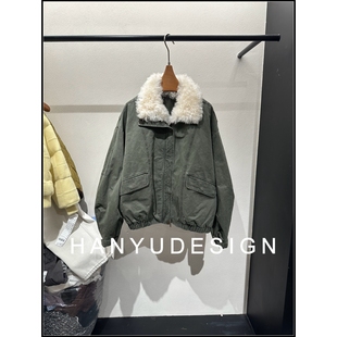 羊羔毛领派克服90白鹅绒羽绒服外套 韩钰DESIGN