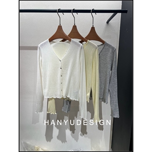 绵羊毛简约V领单排扣针织开衫 26早春新款 女 韩钰DESIGN