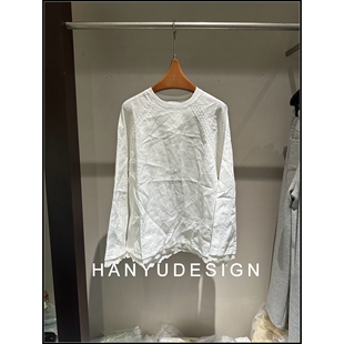 100%亚麻温柔风蕾丝花边长袖 26早春新款 T恤女 韩钰DESIGN