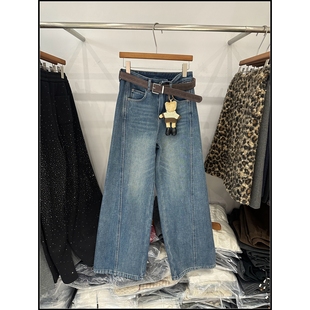 饰牛仔裤 垂坠感腰带装 复古直筒裤 女 韩钰DESIGN