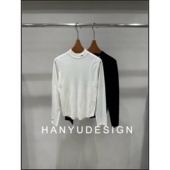 韩钰DESIGN 时尚 圆领刺绣修身 羊毛打底针织衫 毛衣女