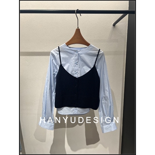 韩系学院风针织吊带背心衬衫 26早春新款 两件套女 韩钰DESIGN