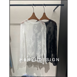 圆领长袖 26早春新款 微透刺绣蕾丝上衣女 韩钰DESIGN