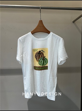 【韩钰DESIGN】26夏季新款 白色趣味南瓜印花短袖T恤女
