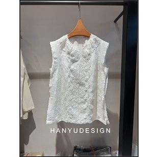 衬衫 桑蚕丝白色蕾丝重工刺绣无袖 26早春新款 女 韩钰DESIGN