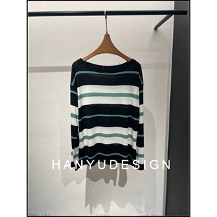 羊毛复古撞色条纹长袖 26早春新款 T恤女 韩钰DESIGN