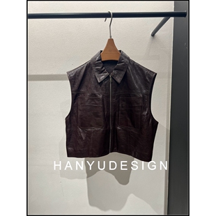 绵羊皮复古痞帅风翻领马甲女 26早春新款 韩钰DESIGN