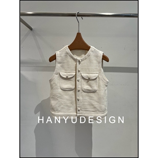 米白色气质学院风针织马甲女 26早春新款 韩钰DESIGN