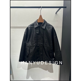 绵羊皮复古风翻领双排扣皮衣女 26早春新款 韩钰DESIGN