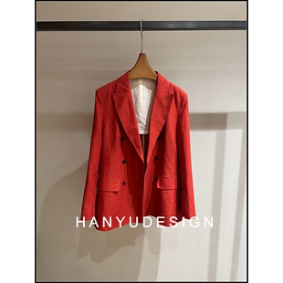 亚麻红色气质双排扣西装 26早春新款 外套女 韩钰DESIGN