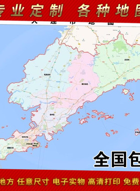 2025年大连市地图贴图 办公室街道 墙壁装饰画定制地图路线