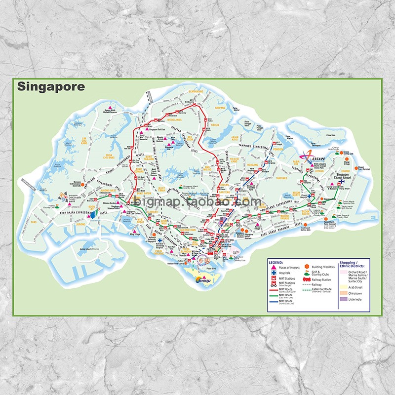 新加坡交通地图英文版singapore map 自由行旅游海报装饰壁挂画芯