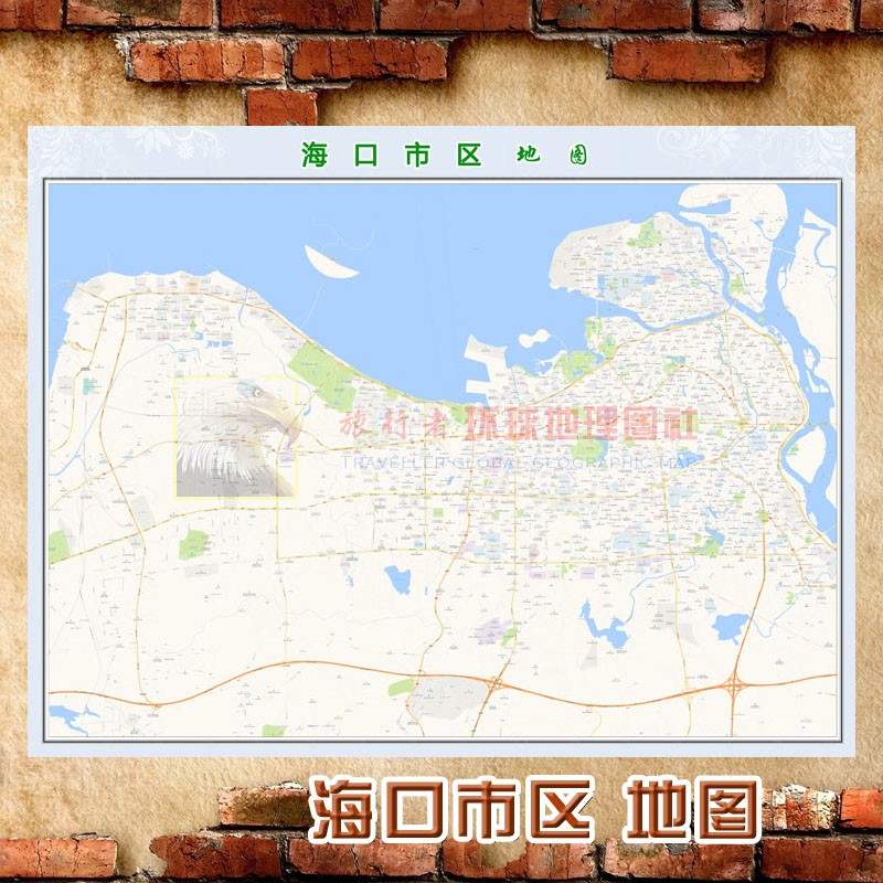 新款 超大巨幅海口市区地图订制定做城市城区海报新版装饰画芯