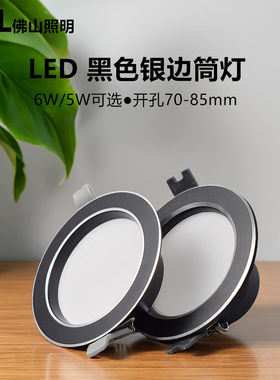 FSLLED筒灯黑色银边客厅天花灯