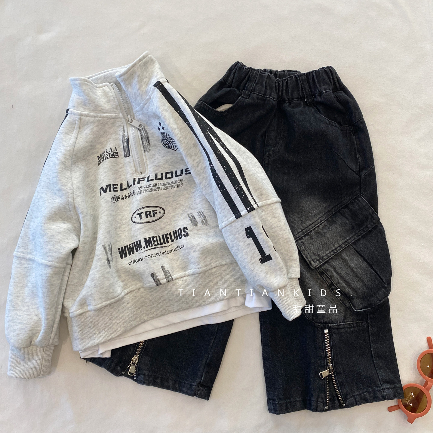 【中童90-130码】韩范印花立领卫衣男童春洋气半立领套头上衣女童