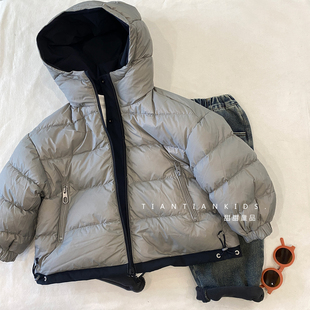 女宝连帽两面穿外套冲锋衣冬男童保暖羽绒服 160码 中童110