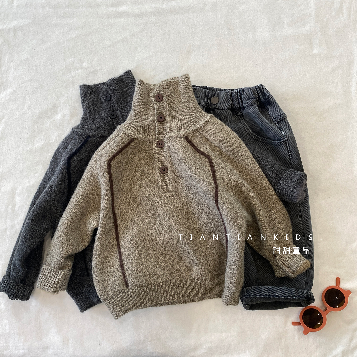 【小童90-130】男童加绒加厚针织衫冬高领毛衣女宝韩系上衣打底衫