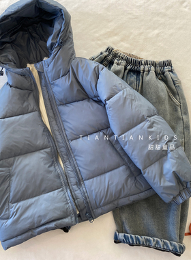 【中童100-150码】韩版蓝色面包服男童秋冬洋气连帽保暖外套女童
