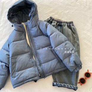 【中童100-150码】韩版蓝色面包服男童秋冬洋气连帽保暖外套女童