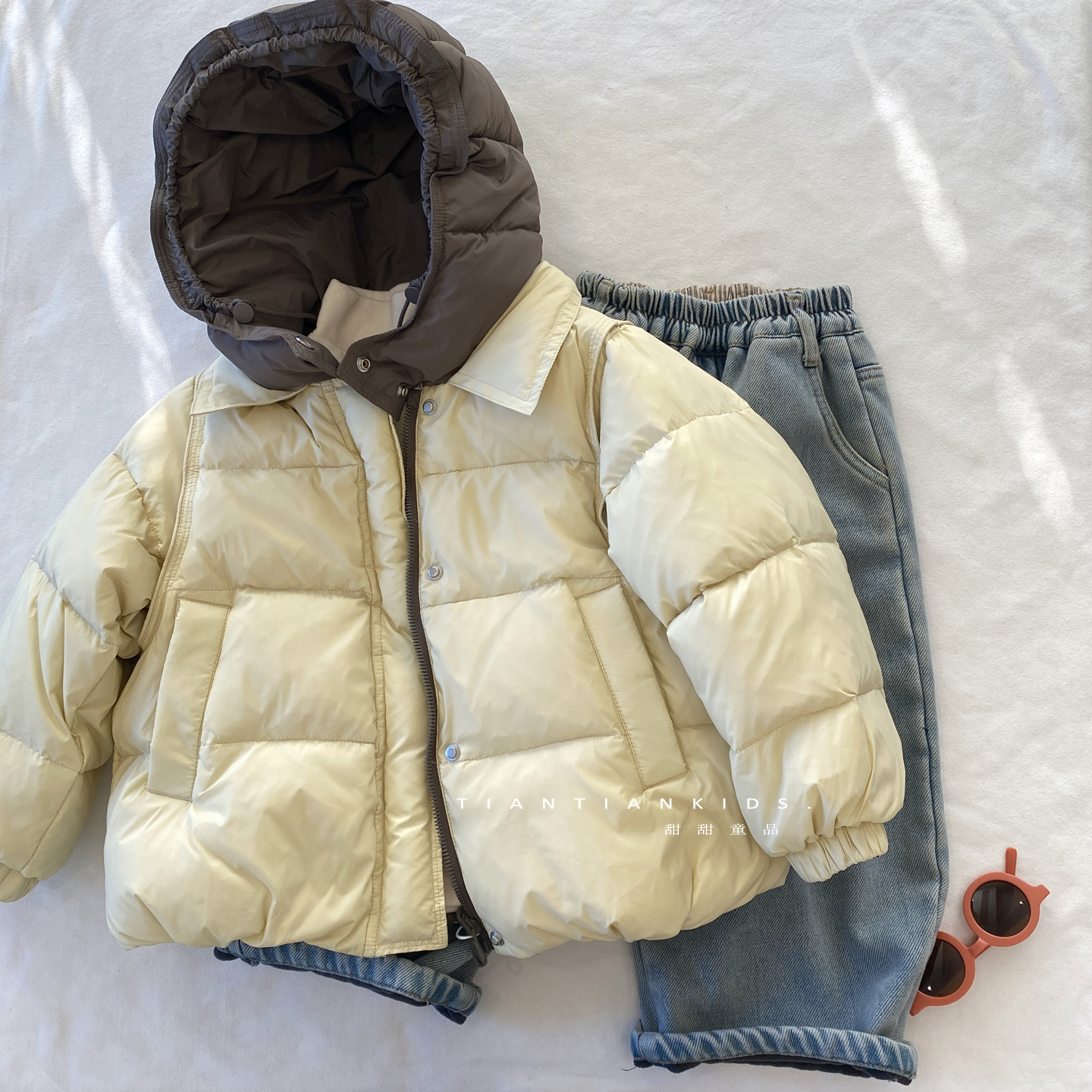 男童拼色羽绒服冬女双面穿