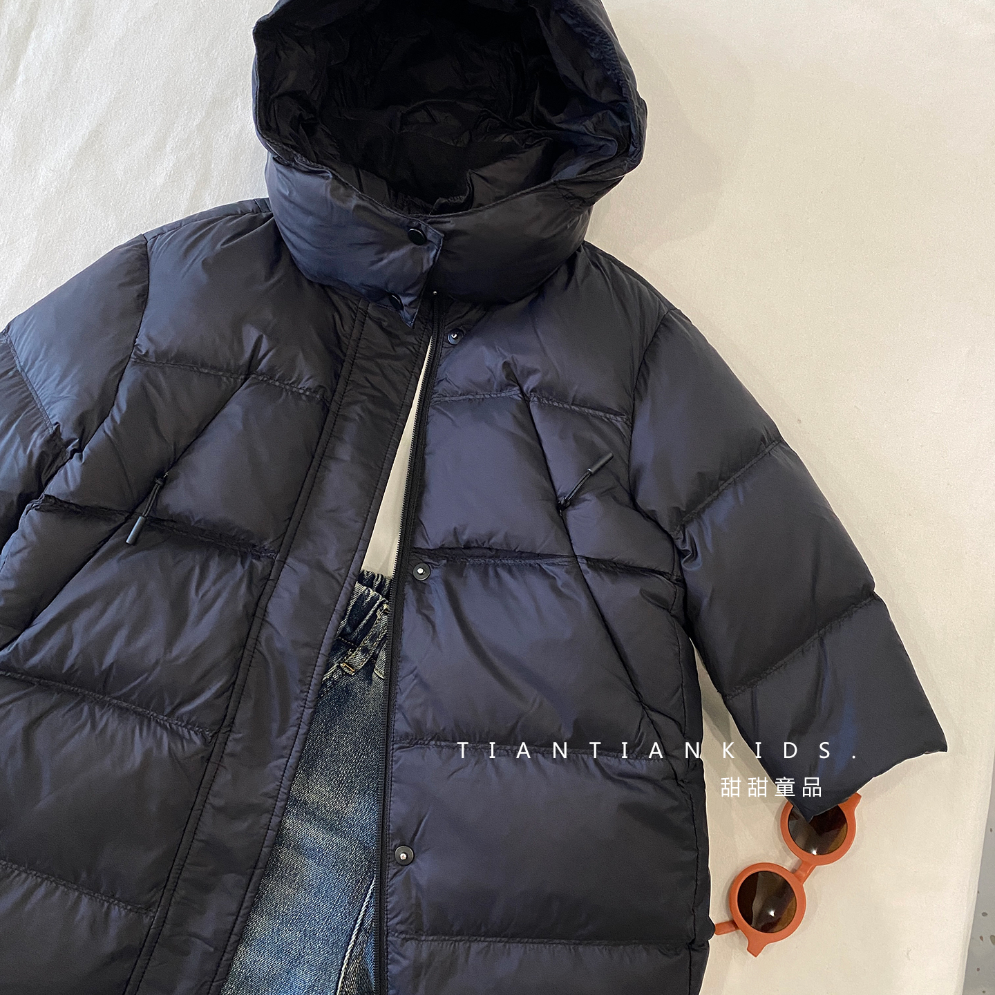 【中童110-160码】男童中长款羽绒服冬季女宝连帽保暖白鸭绒外套