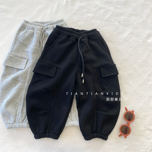 男童秋冬百搭舒适加绒卫裤 束脚针织裤 韩版 女童 我是小童