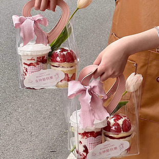 38女神节伴手礼蛋糕甜品手提袋三八女王节郁金香爱心透明袋包装袋