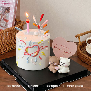 2.14情人节礼花蛋糕装饰抱抱熊摆件爱心蜡烛情侣告白爱心卡片插牌