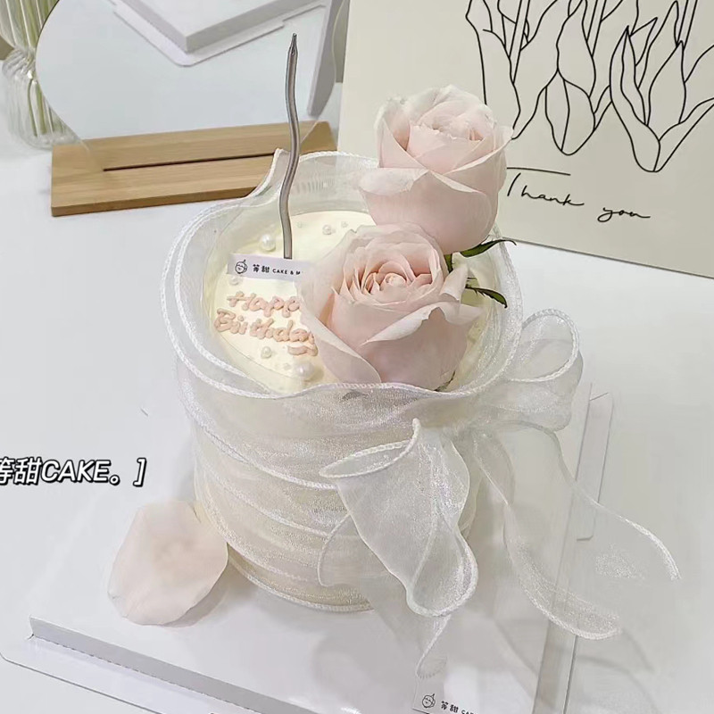 女神蛋糕装饰简约丝带玫瑰郁金香花束520情人节节日快乐生日配件
