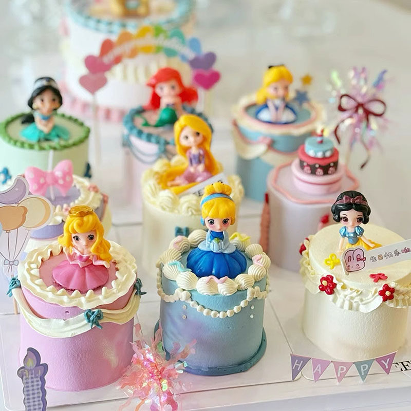 网红小公主女孩生日蛋糕装饰摆件卡通美人鱼灰姑娘白雪公主插件