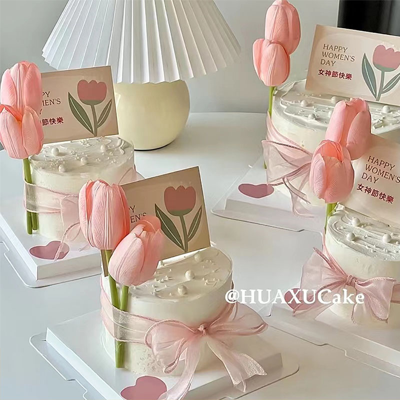 女神节郁金香生日蛋糕装饰插牌