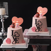 214情人节韩式 爱心小熊蜡烛蛋糕装 饰摆件520情侣告白爱心love插牌