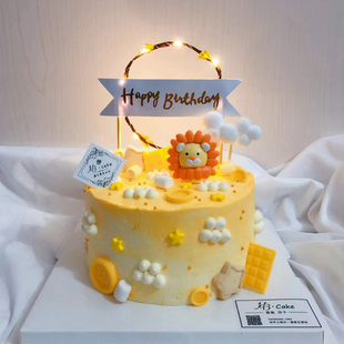 小狮子蛋糕装饰摆件卡通软陶狮子座男孩宝宝周岁儿童节生日插件