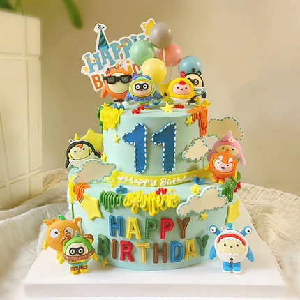 网红卡通蛋仔主题生日蛋糕装饰烘焙摆件可爱儿童男孩女孩宝宝公仔