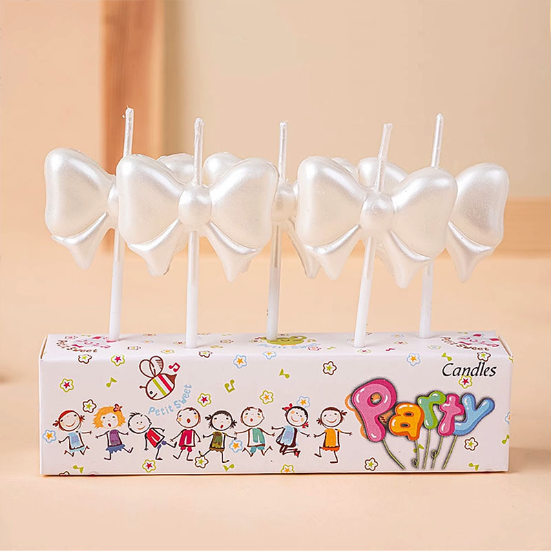 ins简约珠光白蝴蝶结蜡烛生日蛋糕装饰摆件唯美烘焙甜品装扮插件