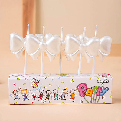 ins简约珠光白蝴蝶结蜡烛生日蛋糕装饰摆件唯美烘焙甜品装扮插件