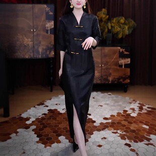 高端新中式 国风复古重工提花改良旗袍裙女宽松显瘦遮肉气质连衣裙