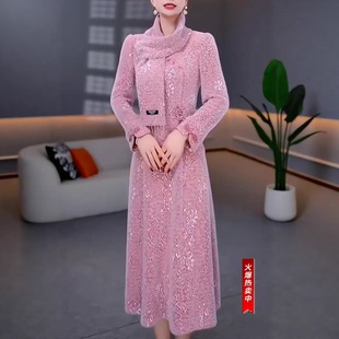 送围巾秋冬高端新中式 国风复古重工提花改良旗袍气质优雅连衣裙女