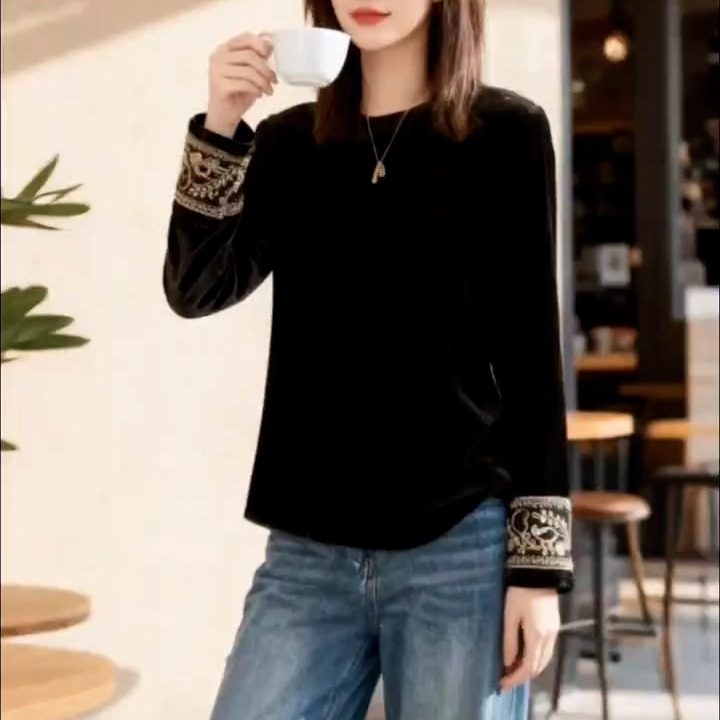 秋冬高端时尚轻奢高级感新中式国风复古重工刺绣气质上衣打底衫女,女装/女士精品,上衣,淘宝优惠券,粉丝福利购,淘宝优惠卷