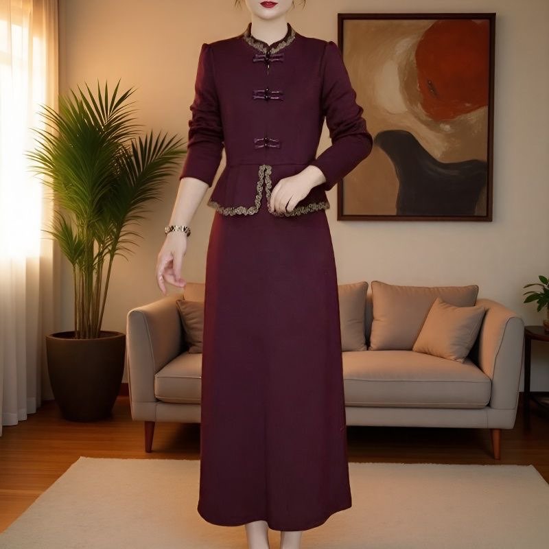 国风刺绣改良旗袍假两件连衣裙女